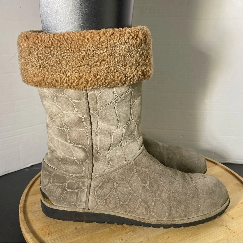 Stuart Weitzman Brown Suede Leather Faux Fur Lined Boot Womens Size 10